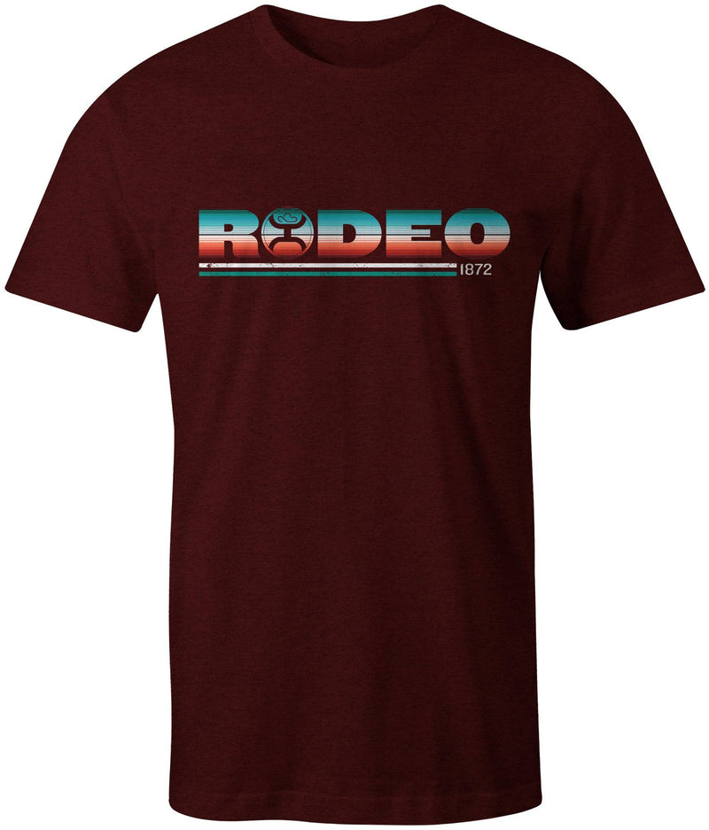 Rodeo tee in cranberry with serape logo