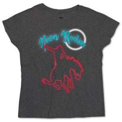 Youth Neon Rode charcoal tee with teal, red, white bronc rider art work