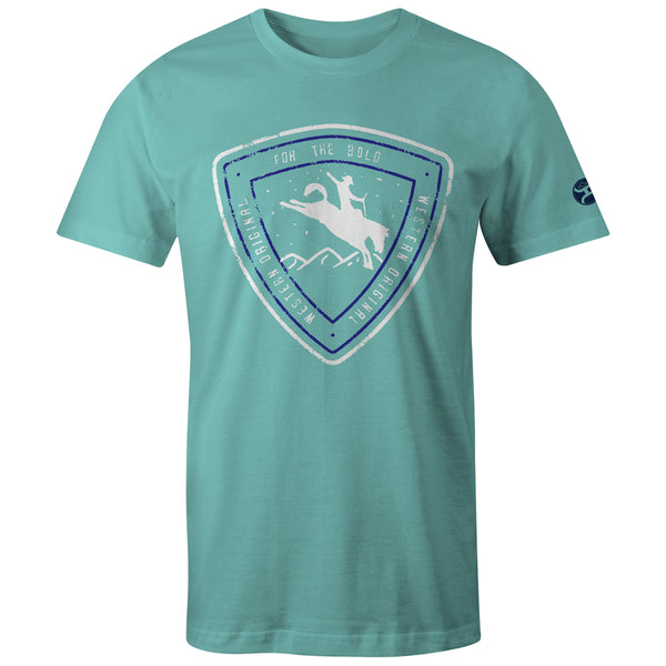 Youth Summit tee in turquoise with navy and white logo