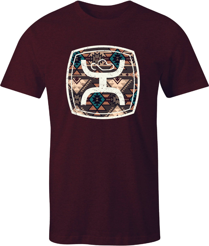 Cranberry Zenith tee with Aztec logo pattern
