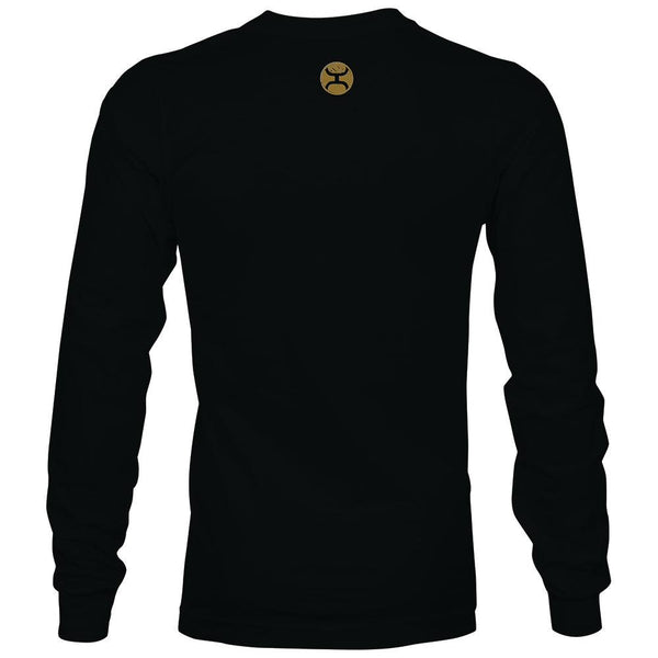 back of the OG black tee with long sleeves and gold logo