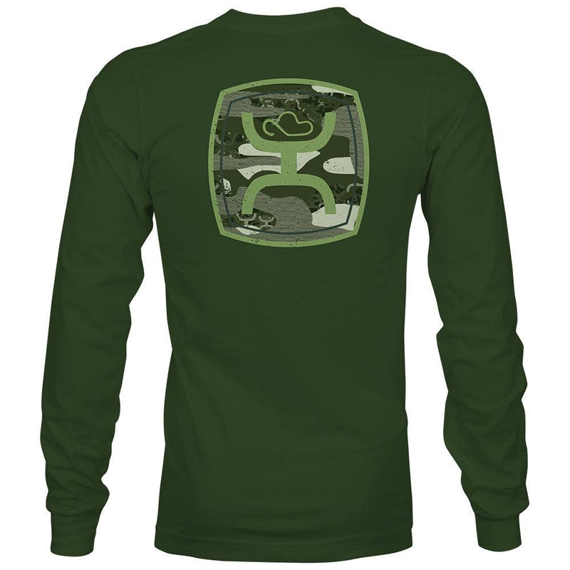 Youth long sleeve Zenith tee in Olive with camo logo
