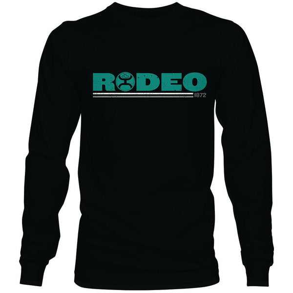 Rodeo long sleeve tee in black with teal logo
