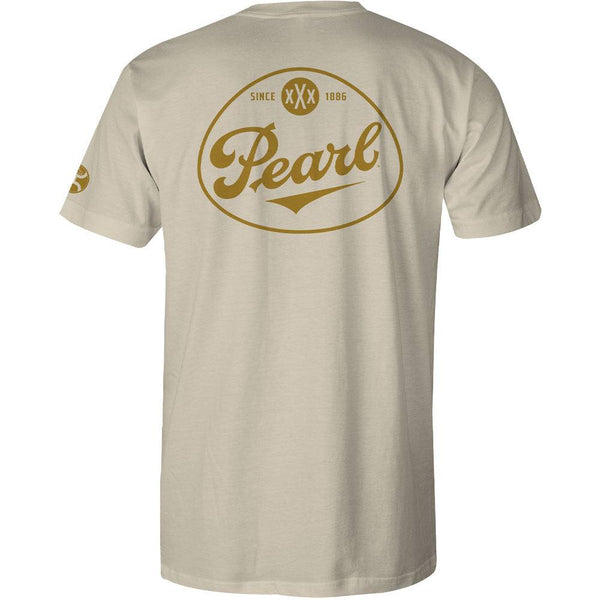 Pearl tee in white with mustard logo