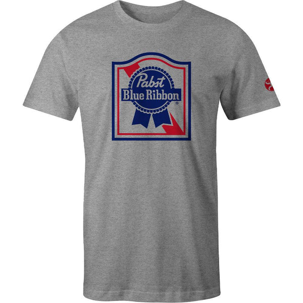 Pabst Blue Ribbon tee in grey with blue and red logo block