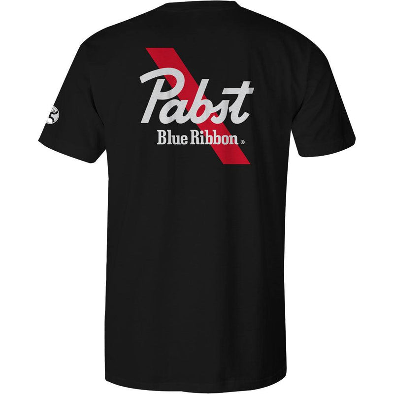 Pabst Blue Ribbon black tee with white and red logo