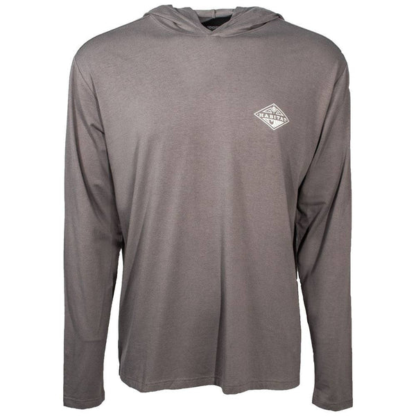 front of the Hooded Captain long sleeve t-shirt in grey with white logo