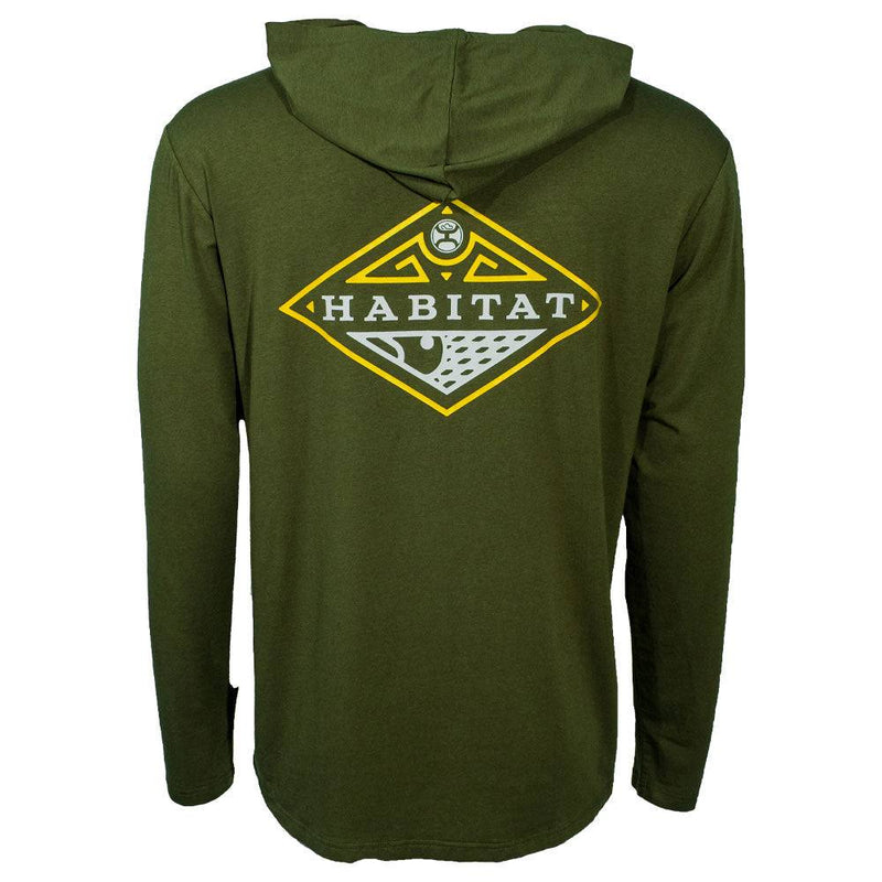 Hooded Captain olive t-shirt with long sleeves and yellow and white logo