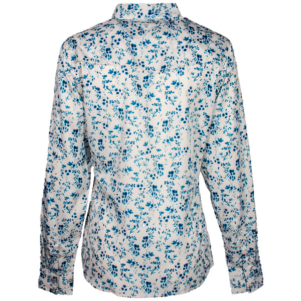 "Sol" Ladies White Floral Pattern Long Sleeve Pearl Snap Shirt