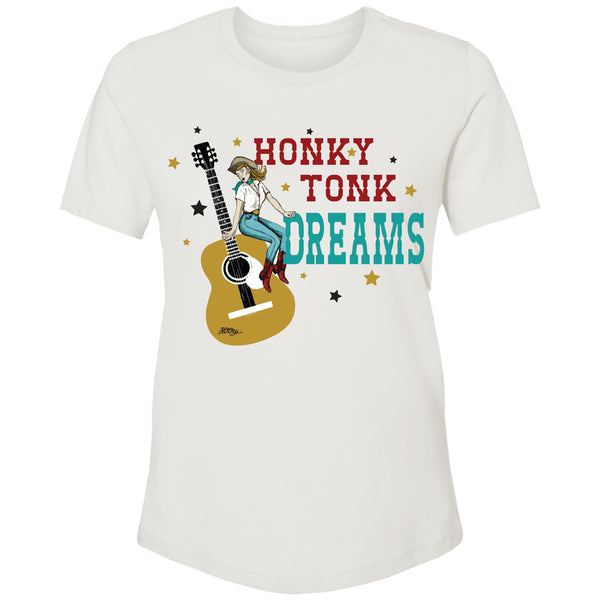 HONKY TONK Dreams t-shirt in cream with red and turquoise Honky Tonk Dreams logo