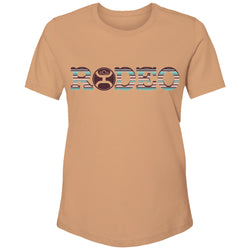 Youth Rodeo tee in sienna with serape and maroon logo