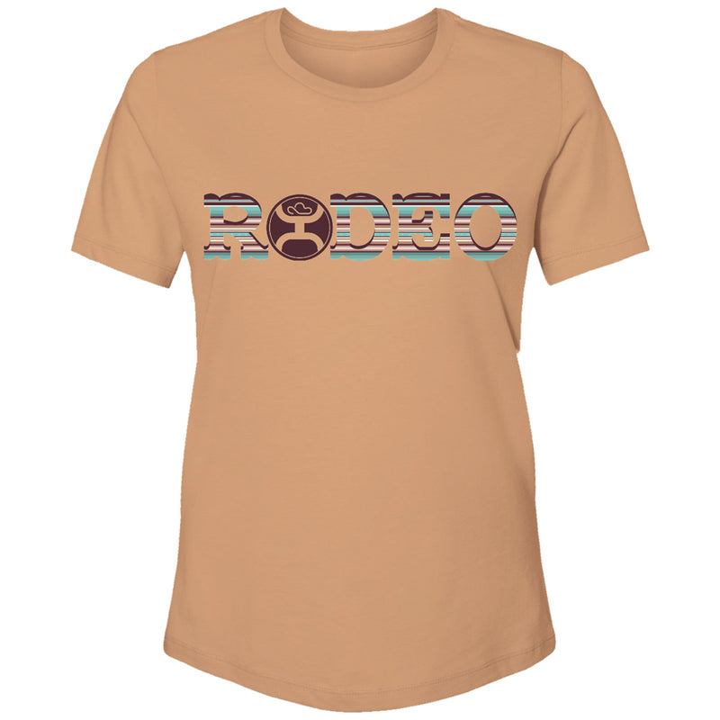 Youth Rodeo tee in sienna with serape and maroon logo