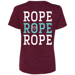 back of the Rope Rope Rope cranberry white and blue logo tee