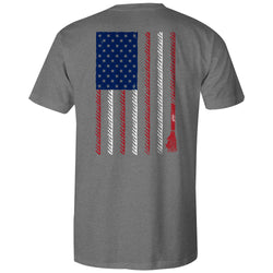 Liberty Roper grey tee with red white and blue flag