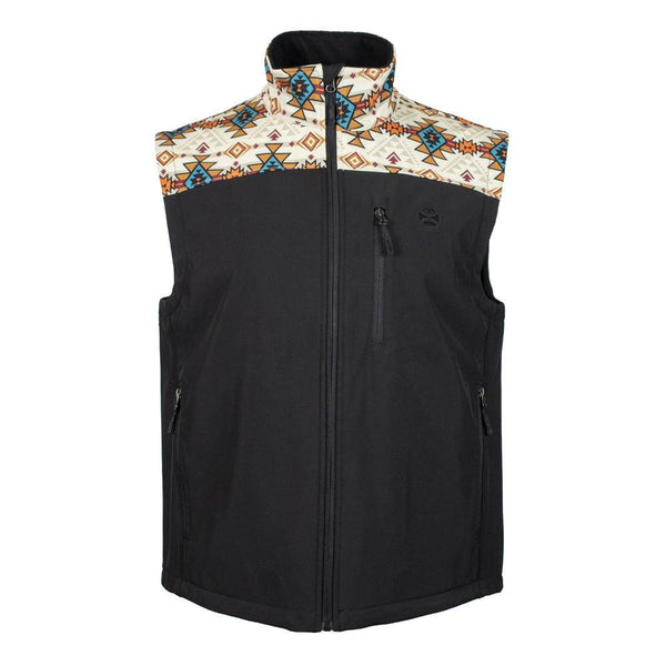 Youth "Hooey Softshell Vest" Black w/Cream Pattern