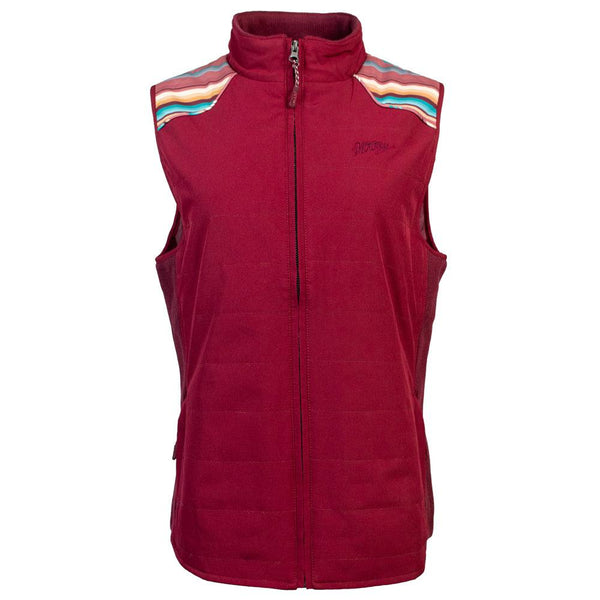 Youth Hooey Girls Packable Vest in burgundy with stripe detailing on the shoulders