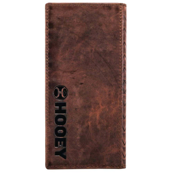 back of the Austin bifold money clip in brown leather with Hooey logo stamp