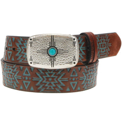 "Dakota" Original Hooey Ladies Belt Brown/Turquoise w/Aztec