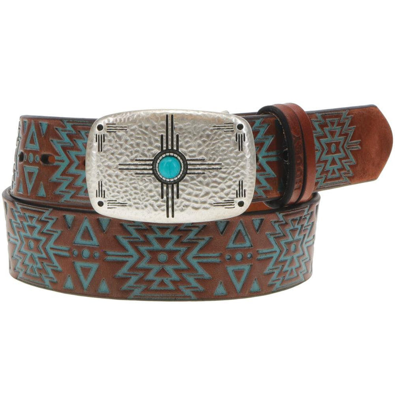 Dakota original Hooey ladies belt in brown with turquoise Aztec details