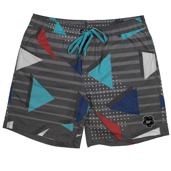 "Bigwake" Charcoal w/geometric pattern board shorts