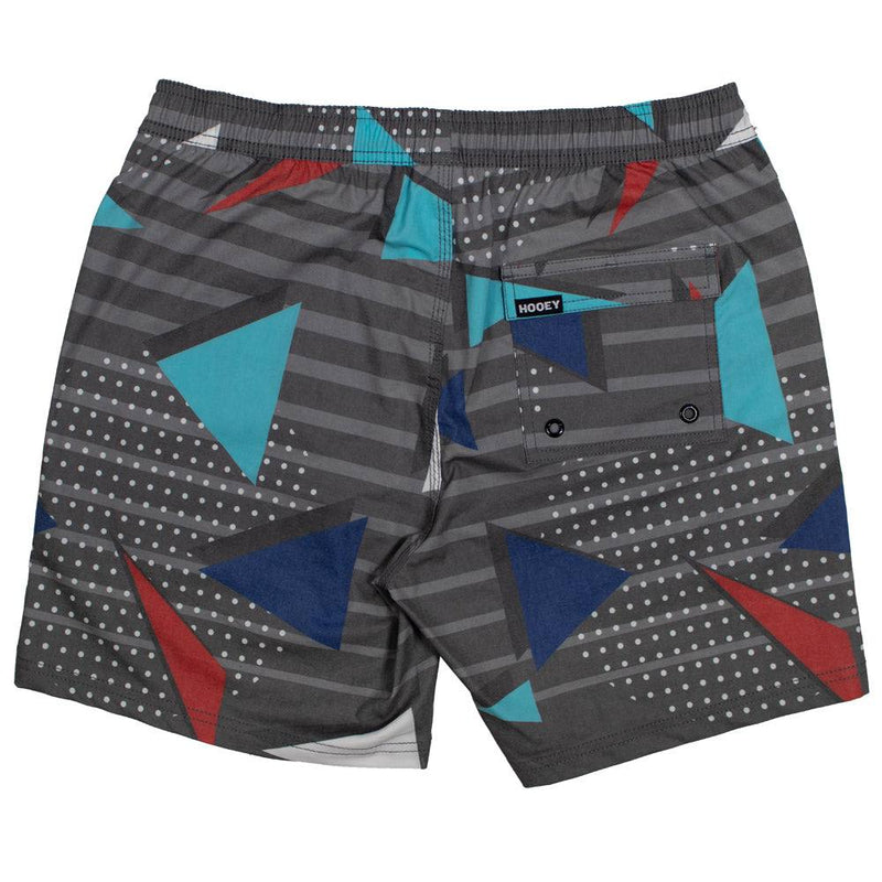 "Bigwake" Charcoal w/geometric pattern board shorts
