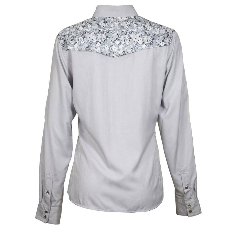 "Sol" Ladies Grey w/Floral Pattern Pearl Snap Shirt