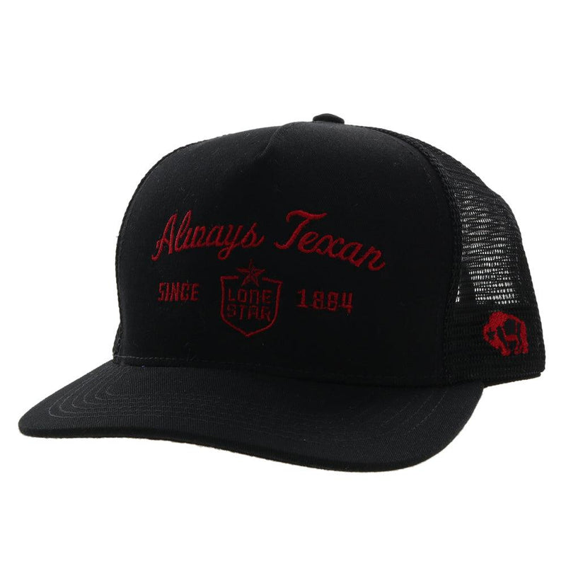 American Made "Lone Star" Always Texan Black /Red Trucker Hat
