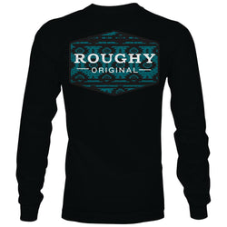 "Roughy Tribe" Black w/Blue Aztec Print Logo