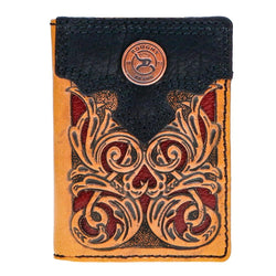 "Ryder" Roughy Trifold Wallet Tan/ Red Hand-Tooled