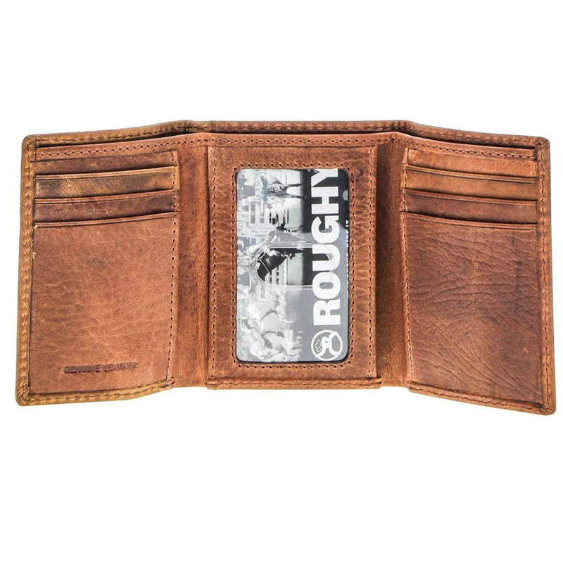 "Canyon" Trifold Roughy Wallet Distressed Tan/Brown Leather