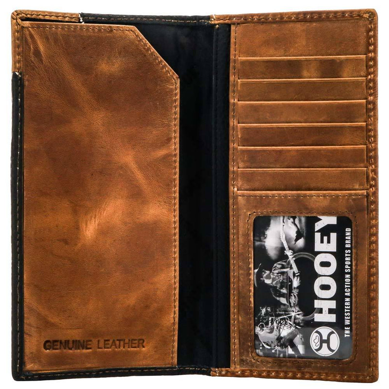 "Roughy Crazy Horse" Rodeo Wallet Black/Brown w/ Diamond Patchwork