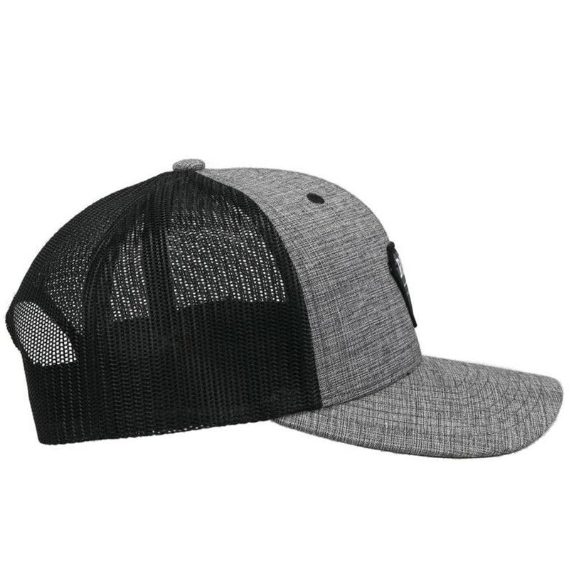right side view of the RLAG black and heather grey hat