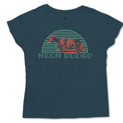 Girls Neon Rodeo tee with green and orange logo
