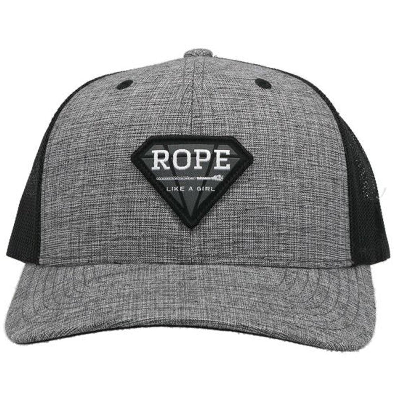 front view of the RLAG black and heater grey hat with grey and black diamond patch