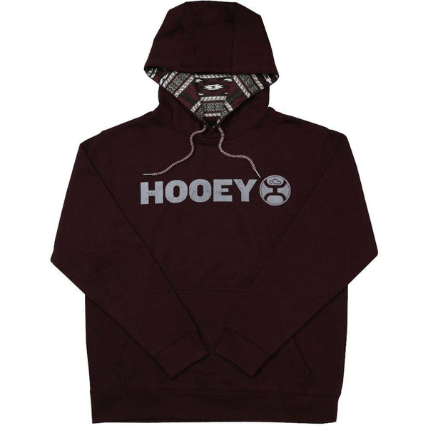 maroon hoodie, hooey mens hoodies, aztec pattern, hooey logo, pullover sweatshirt