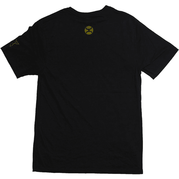 back of the black lone star tee with gold logo
